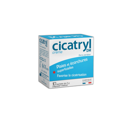 Image Pierre Fabre Cicatryl DM, crème pour plaies et écorchures superficielles 10 sachets 2g, dispositif médical