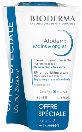 Image Bioderma Atoderm mains & ongles, crème hydratante mains sèches abîmées